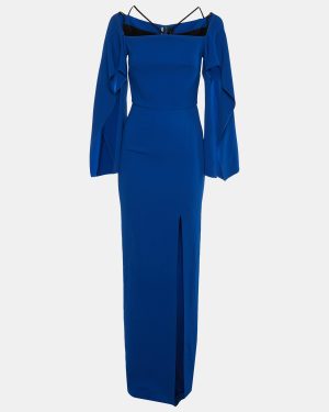Roland Mouret Blue Crepe Off Shoulder Maxi Dress M