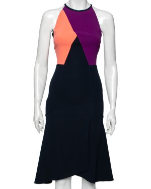 Roland Mouret Color Block Stretch Crepe Kennard Halter Dress S