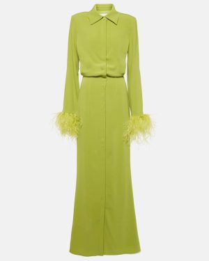 Roland Mouret Feather-trimmed crepe satin shirt dress