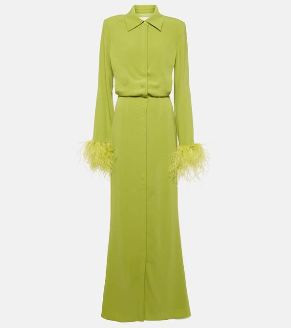 Roland Mouret Feather-trimmed crepe satin shirt dress