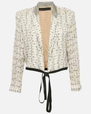 Roland Mouret Off White Patterned Cotton Knit Wrap Jacket XL