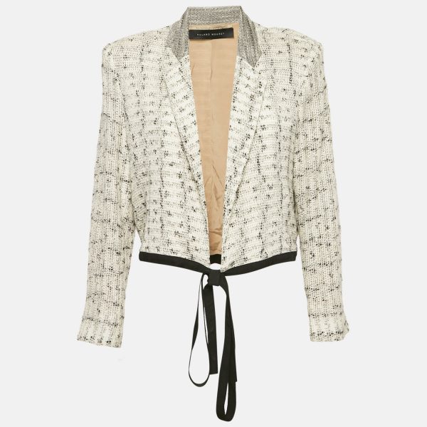 Roland Mouret Off White Patterned Cotton Knit Wrap Jacket XL