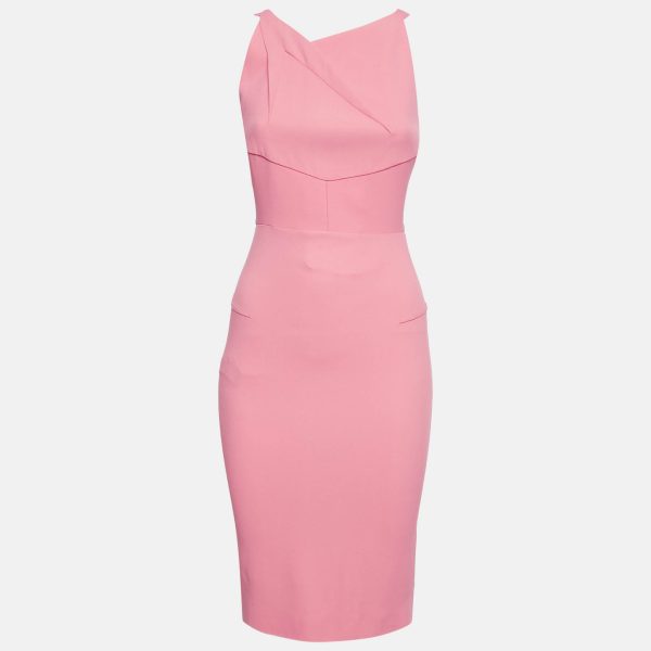Roland Mouret Pink Crepe Cut-Out Back Midi Dress S