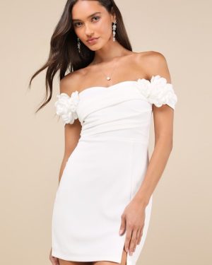 Romantic Reputation White 3D Floral Applique Bodycon Mini Dress