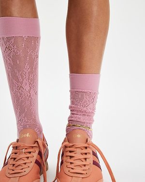 Rosa Lace Knee High Socks by Swedish Stockings at Free People in Cloud Pink