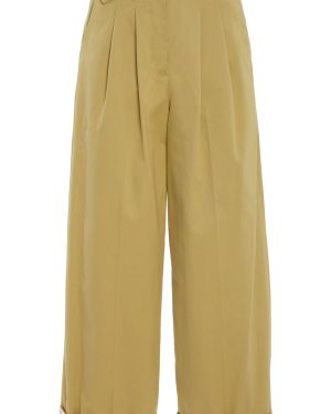 Rosie Assoulin - Pleated Cotton Cropped Wide-Leg Pants - Tan - US 4 - Moda Operandi
