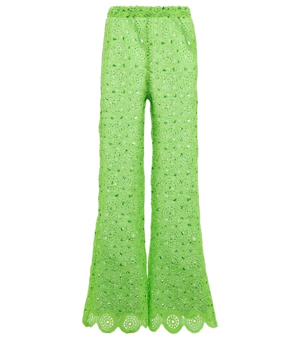 Rotate Nola crochet cotton-blend flared pants