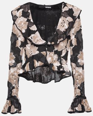 Rotate Ruffled floral mesh top