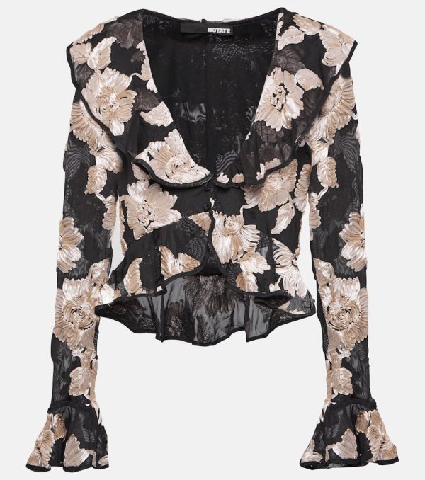Rotate Ruffled floral mesh top