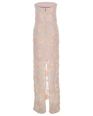 Rotate by Birger Christensen Pink Off-shoulder Sleeveless Long Dress With All-over Floral Embroidey And Rear Single Slit In Tech Fabric Stretch Woman