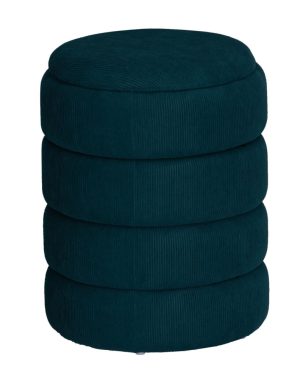 (Round Teal Blue) Soft Velvet Ottoman Storage Pouffe Footstool Dressing Vanity Chair