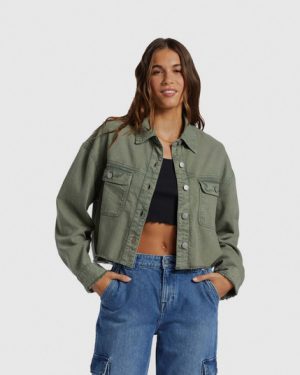 Roxy Sunset Sands Cut-Off Shacket - Agave Green - XS