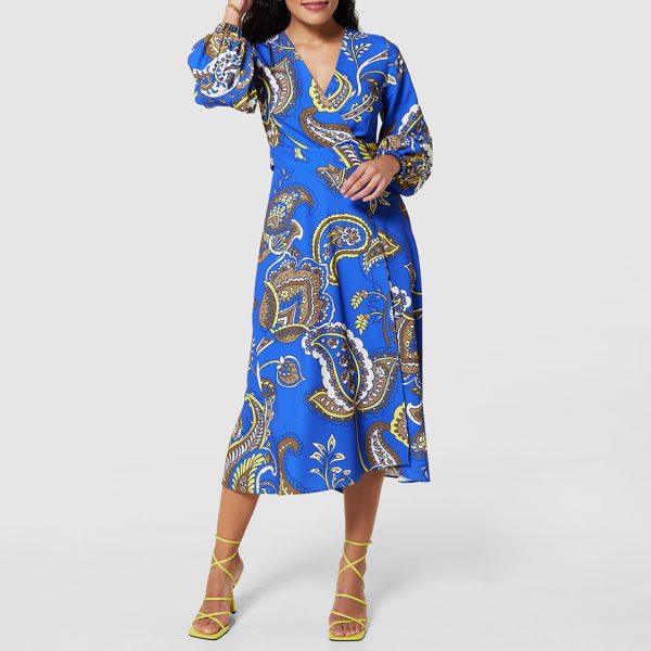 Royal Blue High-Low Wrap Dress