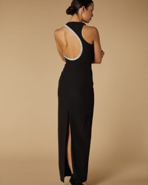 Rue High Neck Maxi Dress with Embellished Cut Out Detail, UK 18 / US 14 / EU 46 / Black