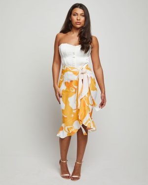 Ruffle Printed Wrap Midi Skirt in Yellow - 8