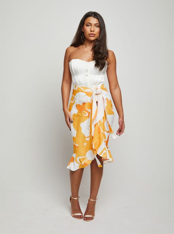 Ruffle Printed Wrap Midi Skirt in Yellow - 8