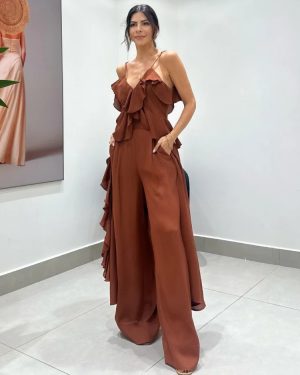 Ruffled Camisole And Wide-leg Trousers Set For Summer 2025
