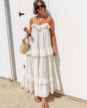Ruffled Layered Maxi Slip Dress For Summer Beach 2025