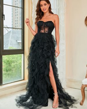Ruffles Maxi Dress Strapless Sleeveless Classic Birthday Party Dresses