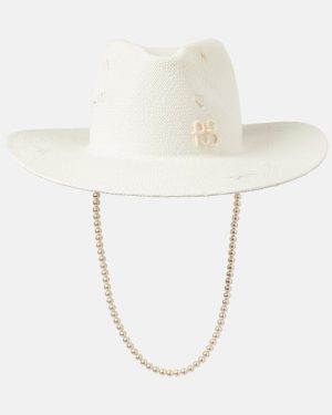 Ruslan Baginskiy Faux pearl-embellished straw fedora