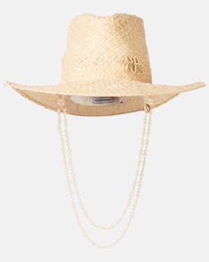 Ruslan Baginskiy Logo faux pearl-embellished straw fedora