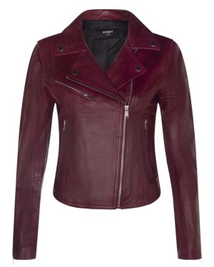 (S) Ladies Classic Biker Style Burgundy Leather Jacket