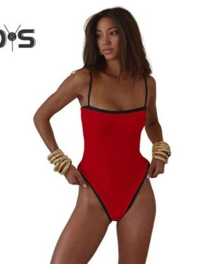 (S, red) Women One Piece Bikini Vintage High Cut Swimsuit Bandeau Beachwear With Breast Pads Feminine Swimwear For Beach Vacations Surfing Pool Swimmi