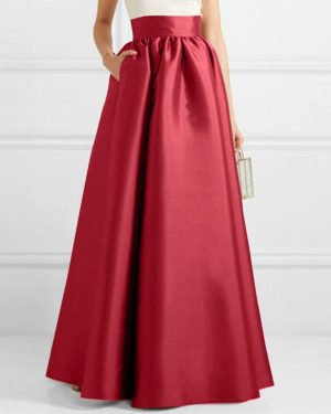 (S, wine red) Zanzea Women Fashion High Waist A-line Satin Skirts Solid Color Party Long Skirts