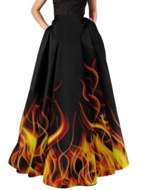 (S, yellow) Women Maxi Skirt High Waist A-line Big Swing Flower Print Zipper Half-opening Soft Bohemian Loose Party Prom Beach Skirt