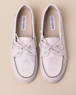 SAG White Leather Distressed Lace-Up Loafers