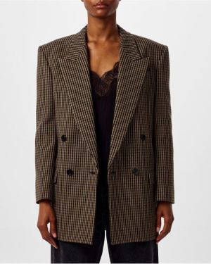 SAINT LAURENT Checked Oversized Blazer - Brown