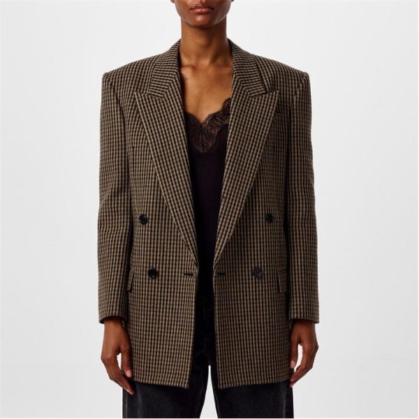 SAINT LAURENT Checked Oversized Blazer - Brown