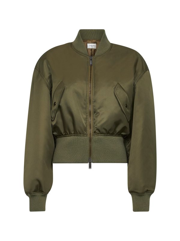 SAINT LAURENT | Khaki recycled nylon short padded bomber jacket | Women | 36