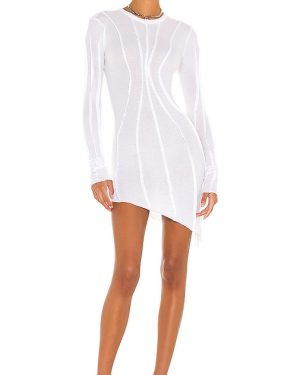 SAMI MIRO VINTAGE Asymmetric Baby Rib Mini Dress in White. Size M, S, XL, XS.