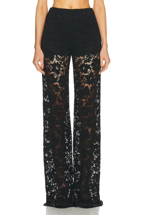 SANS FAFF London Lace Flared Pant in Black - Black. Size L (also in M, S, XS).