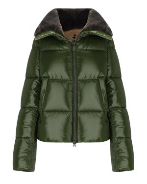 SAVE THE DUCK MOMA GREEN CROPPED PADDED JACKET