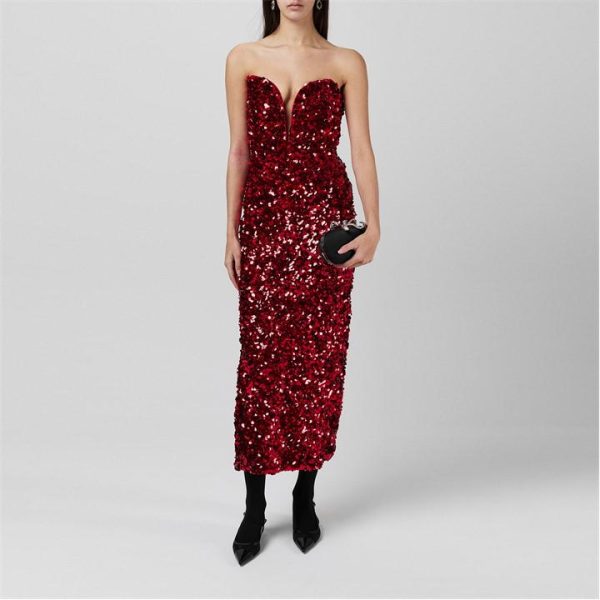 SELF PORTRAIT 3d Sequin Midi Dress - Red