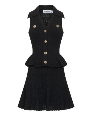SELF PORTRAIT | Black pointelle knit sleeveless mini dress | Women | M