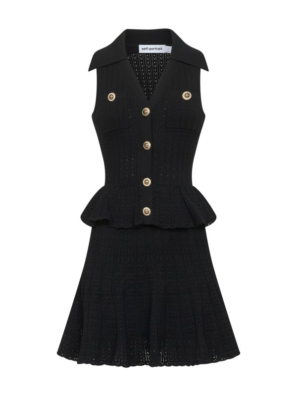 SELF PORTRAIT | Black pointelle knit sleeveless mini dress | Women | M