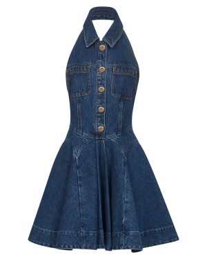 SELF PORTRAIT | Blue cotton denim flared mini dress | Women | 6