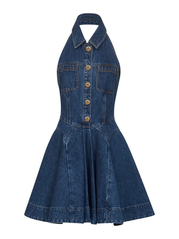 SELF PORTRAIT | Blue cotton denim flared mini dress | Women | 6