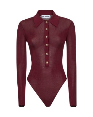 SELF PORTRAIT | Burgundy viscose knit long-sleeved bodysuit | Women | M