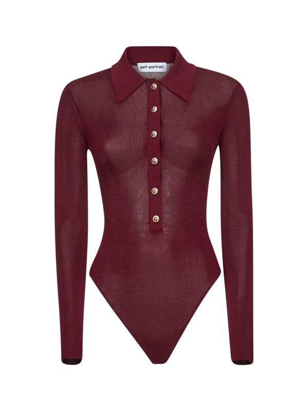 SELF PORTRAIT | Burgundy viscose knit long-sleeved bodysuit | Women | M
