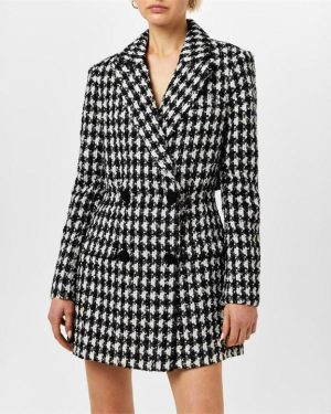SELF PORTRAIT Houndstooth Boucle Blazer Dress - Black