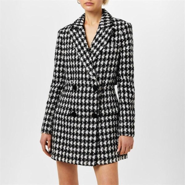 SELF PORTRAIT Houndstooth Boucle Blazer Dress - Black