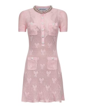 SELF PORTRAIT | Pink bow crochet crystal mini dress | Women | L