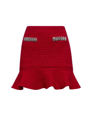 SELF PORTRAIT | Red lurex knit embellished mini skirt | Women | XS