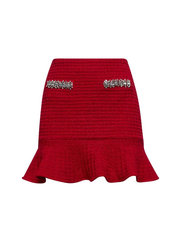 SELF PORTRAIT | Red lurex knit embellished mini skirt | Women | XS