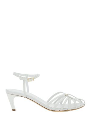 SEMICOUTURE White Heeled Sandals With Cage Design In Leather Woman