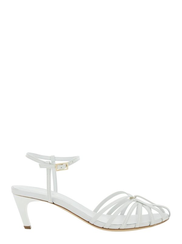 SEMICOUTURE White Heeled Sandals With Cage Design In Leather Woman
